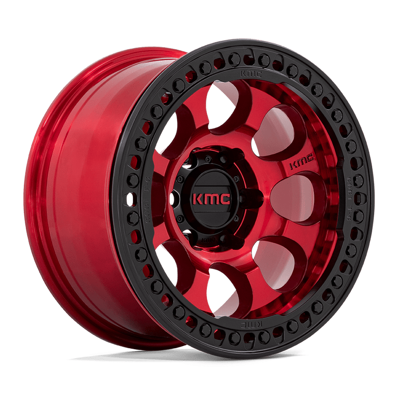 KM237 RIOT Beadlock Cast Aluminum Wheel in Candy Red with Black Ring Finish from KMC Wheels - View 1