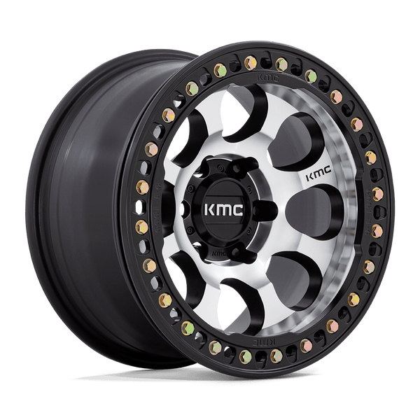 KM237 RIOT Beadlock Cast Aluminum Wheel in Machined with Satin Black Ring Finish from KMC Wheels - View 1