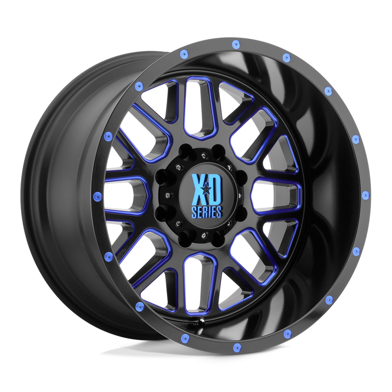 XD820 Grenade Cast Aluminum Wheel in Satin  Black Milled with Blue Clear Coat Finish from XD Wheels - View 1