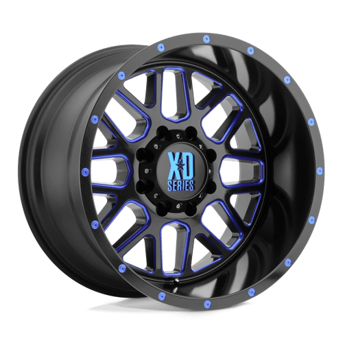 XD820 Grenade Cast Aluminum Wheel in Satin  Black Milled with Blue Clear Coat Finish from XD Wheels - View 2
