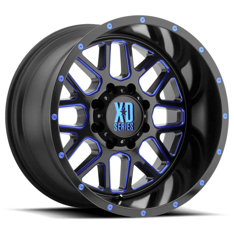 XD820 Grenade Cast Aluminum Wheel - Satin  Black Milled with Blue Clear Coat