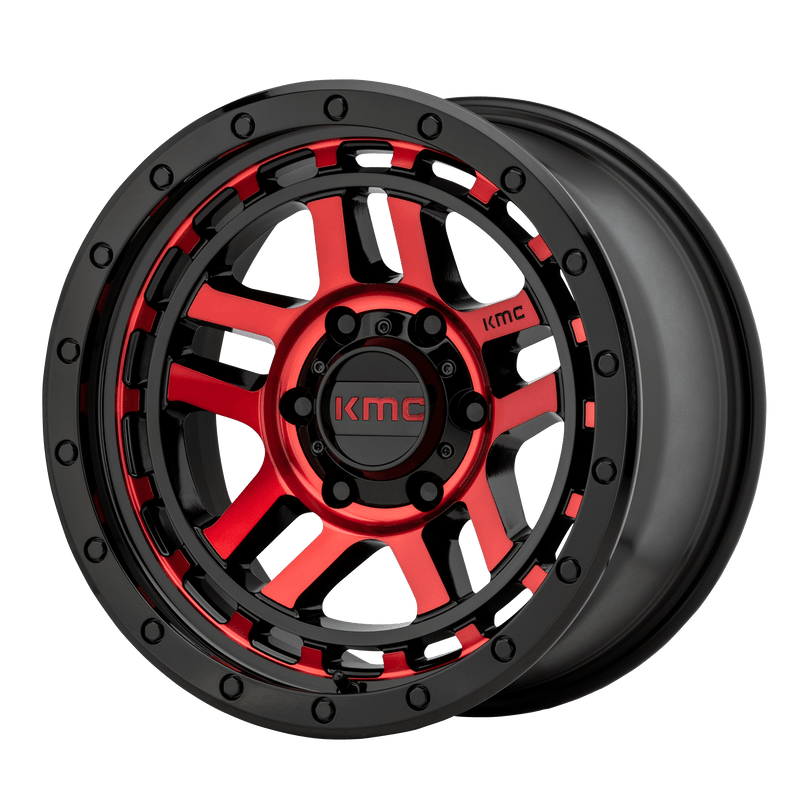 KMC Recon Cast Aluminum Wheel (KM540) - Gloss Black Machined With Red Tint