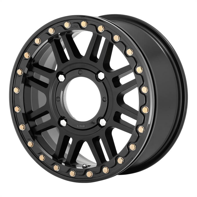 KMC Cage Beadlock Cast Aluminum Wheel (KS250) - Satin Black With Gloss Black Ring